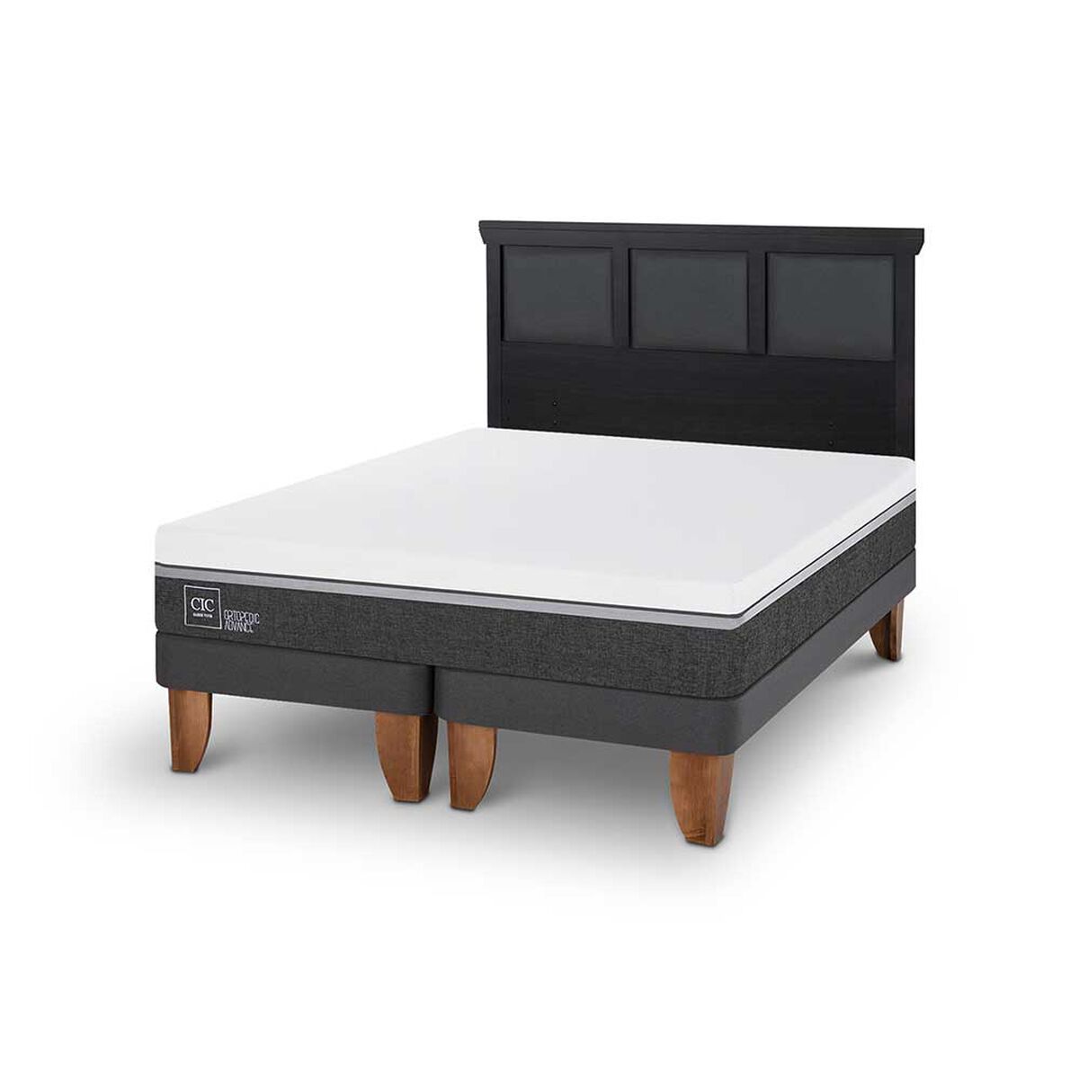 Cama Europea CIC Base Dividida King Ortopedic Advance + Respaldo Torino Negro