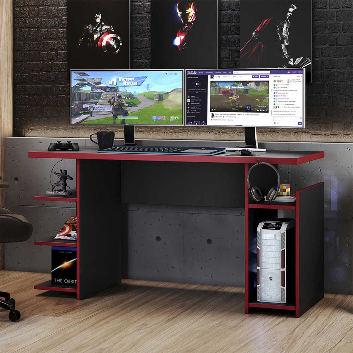Escritorio Home Mobili Luigi Negro Rojo