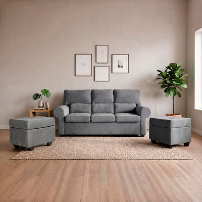 Sof&aacute; Muebles MPR Boston 3 Cuerpos + 2 Pouf Gris