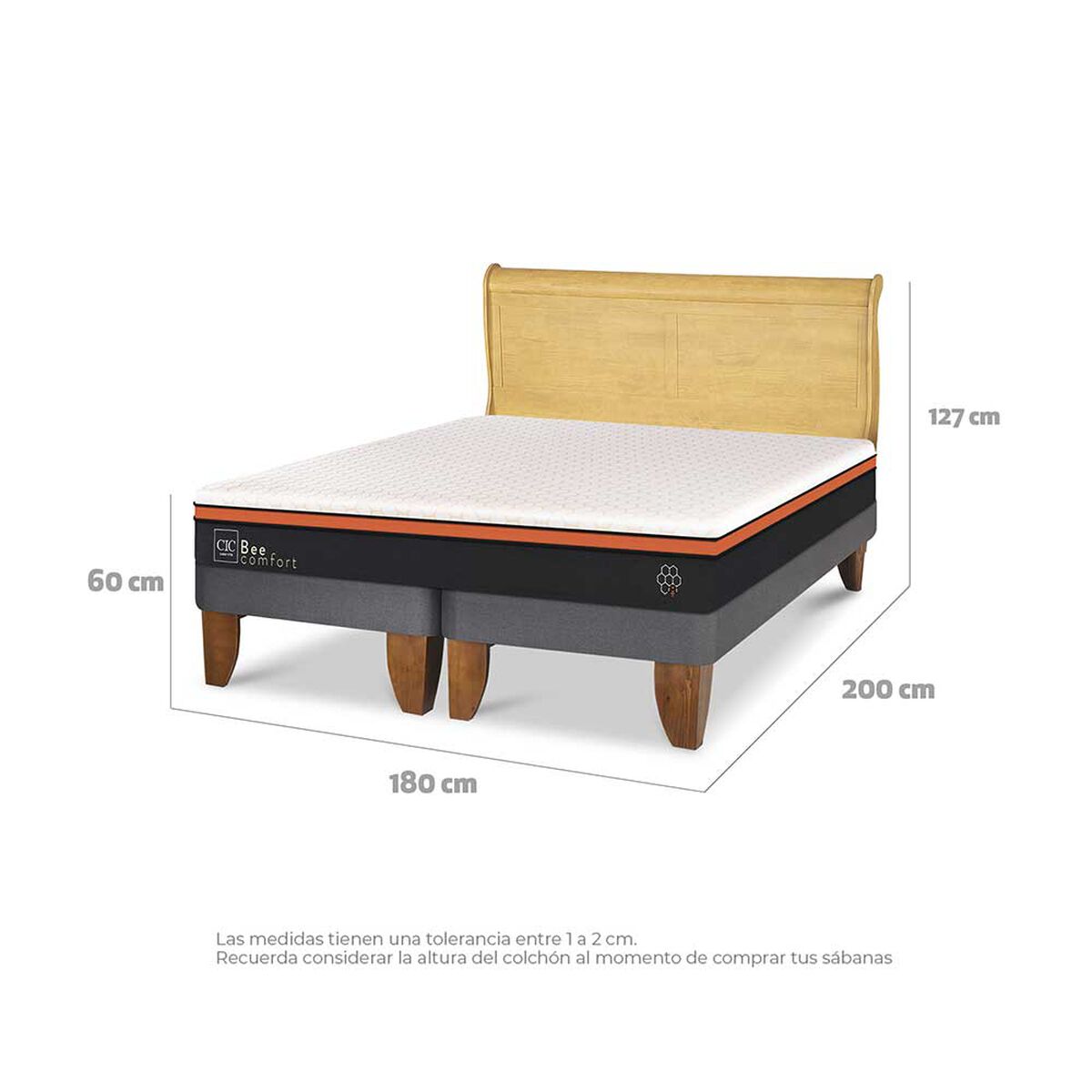 Cama Europea CIC Base Dividida King Beecomfort + Respaldo Miro Mostaza