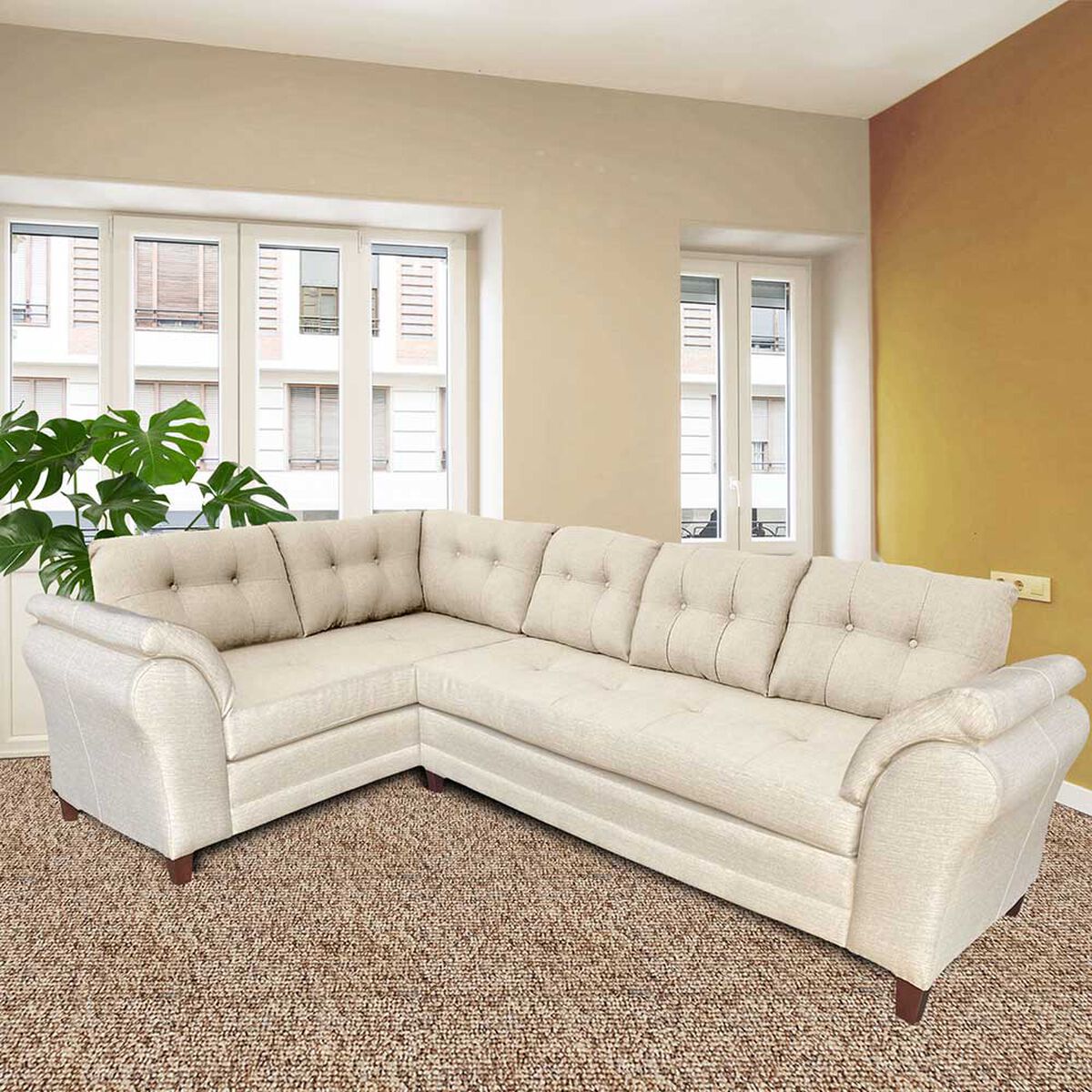 Sofá Seccional Izquierdo Living Factory New Paris Chaise Longue + Sofá 4 Cuerpos Crudo
