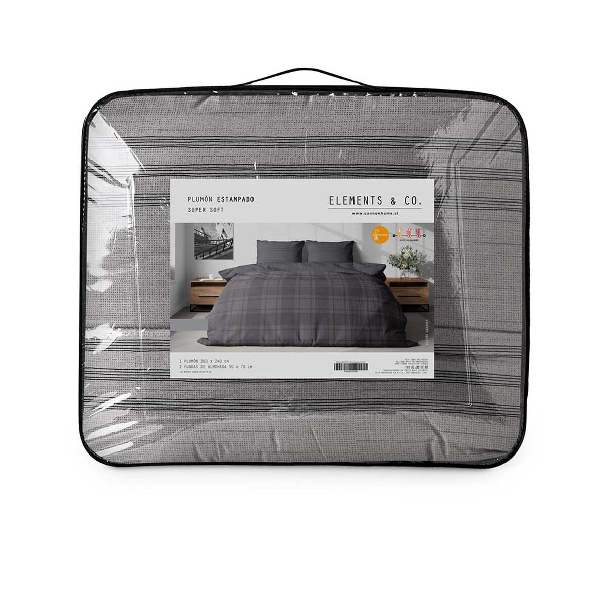 Plumón Elements & Co 1,5 Plazas Squard Gris