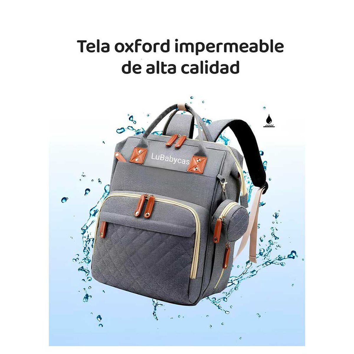 Mochila Maternal Lubabycas Impermeable con Accesorios Gris