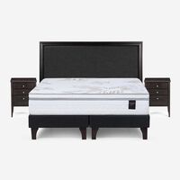 Cama Europea Rosen Base Dividida 2 Plazas Art 4 + Respaldo + 2 Veladores Nolita Grafito