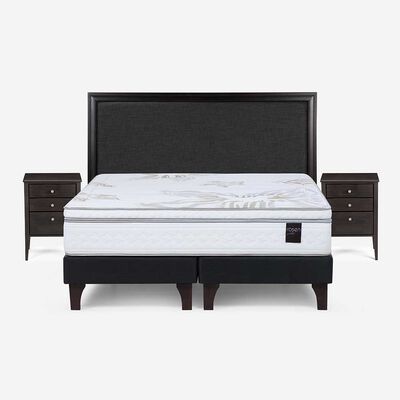 Cama Europea Rosen Base Dividida 2 Plazas Art 4 + Respaldo + 2 Veladores Nolita Grafito