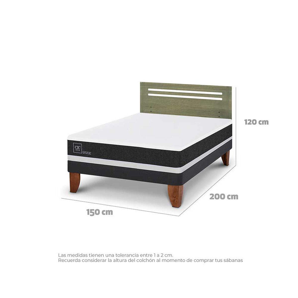 Cama Europea CIC 2 Plazas Ortopedic + Respaldo Munich Olivo