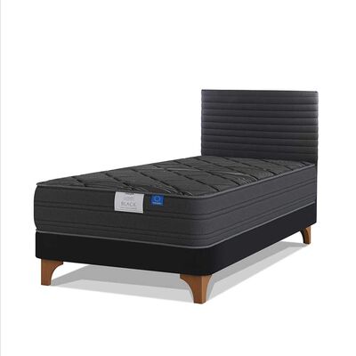 Cama Europea Flex 1,5 Plazas Black + Respaldo Modern
