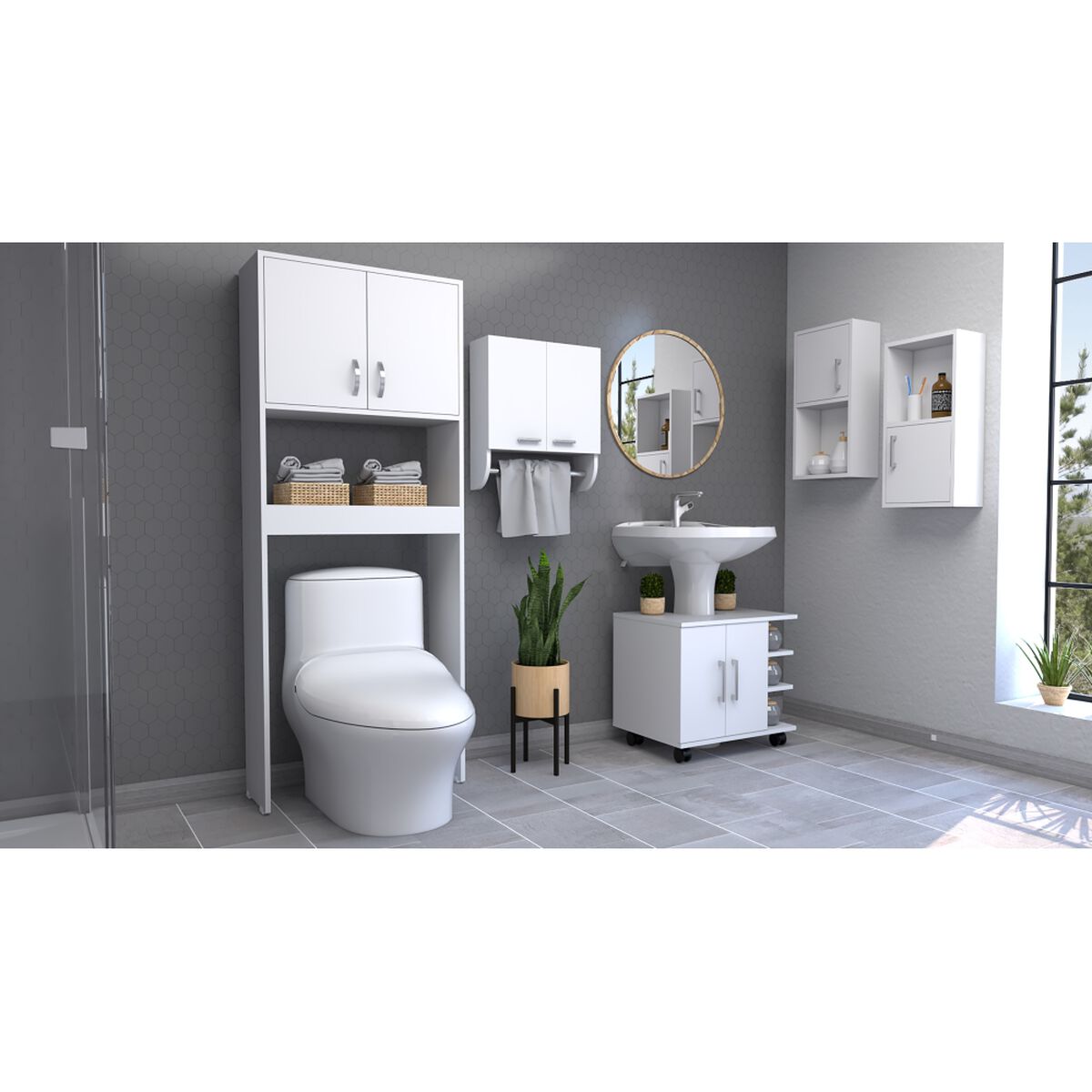 Botiquín Bath 28 + Base Lavamanos + Estante Wc + Auxiliar TuHome BigBath Blanco