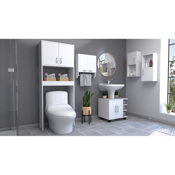 Botiquín Bath 28 + Base Lavamanos + Estante Wc + Auxiliar TuHome BigBath Blanco