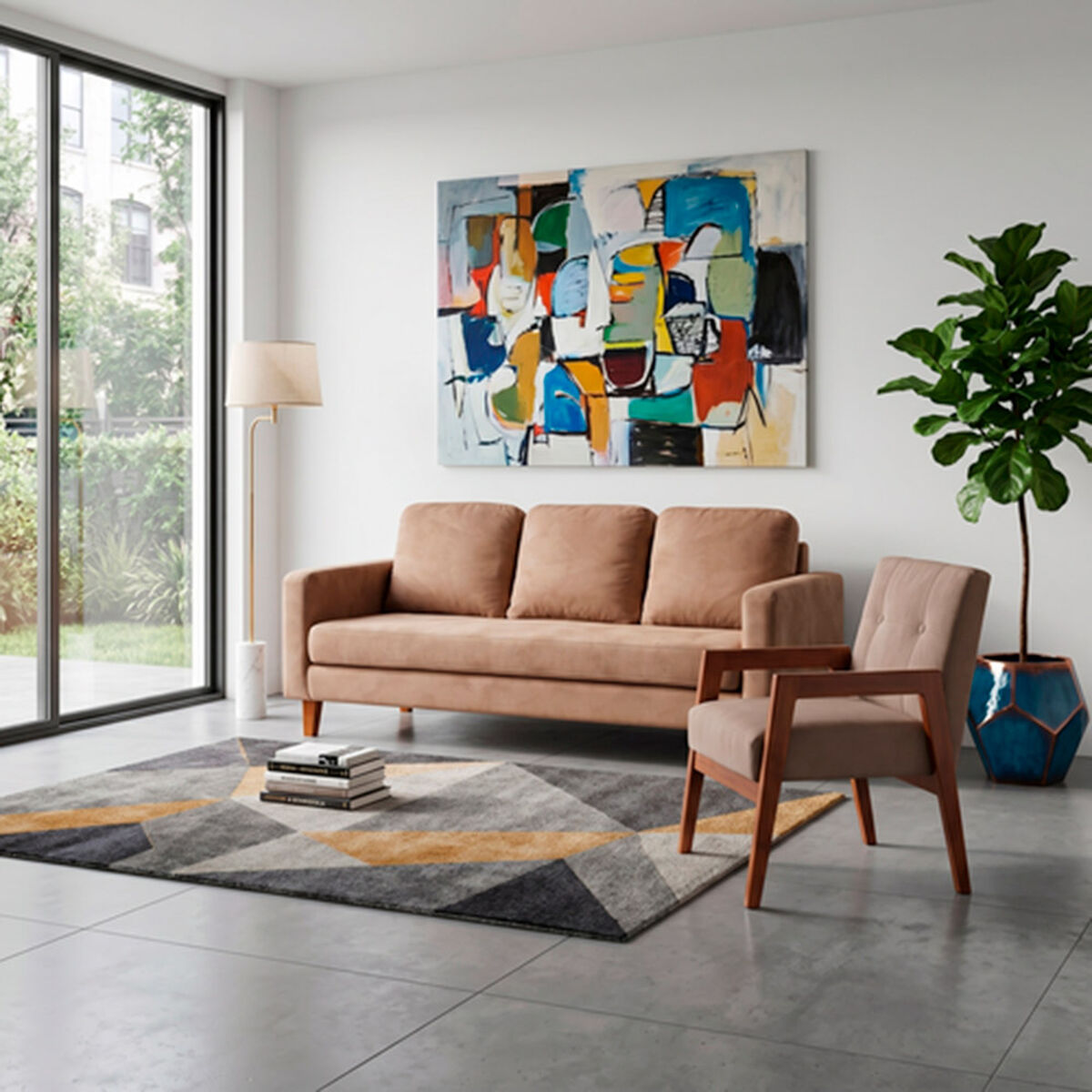 Juego de Living Latam Home Venecia 3 Cuerpos Beige + Sitial Munich Tela Beige