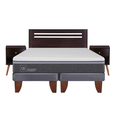 Cama Europea CIC Base Dividida 2 Plazas Ortopedic Advance + Respaldo + 2 Veladores New Munich