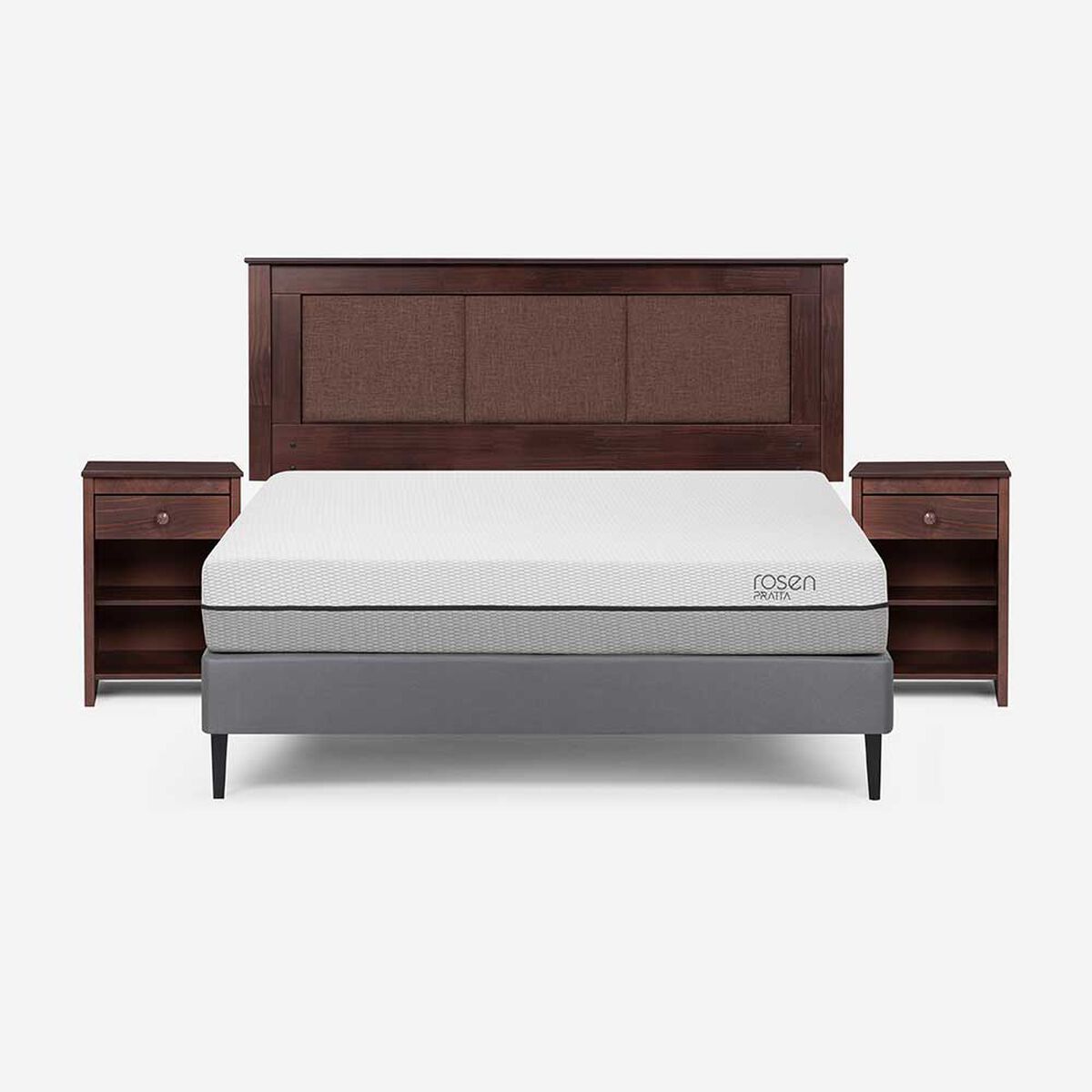 Cama Europea Rosen 2 Plazas Pratta + Respaldo + 2 Veladores