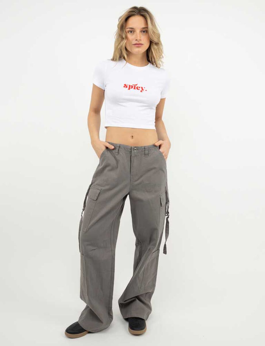 Polera Crop Con Estampado Manga Corta Mujer Icono