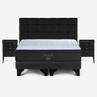 Cama Europea Rosen Base Dividida Súper King Tempo + Respaldo + 2 Veladores Issey Grafito