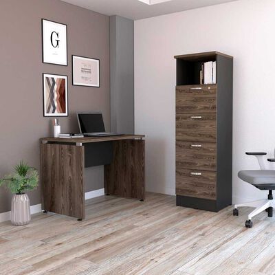 Combo Escritotio + Archivador 4 Puertas TuHome Home Office Negro Soft-Coñac
