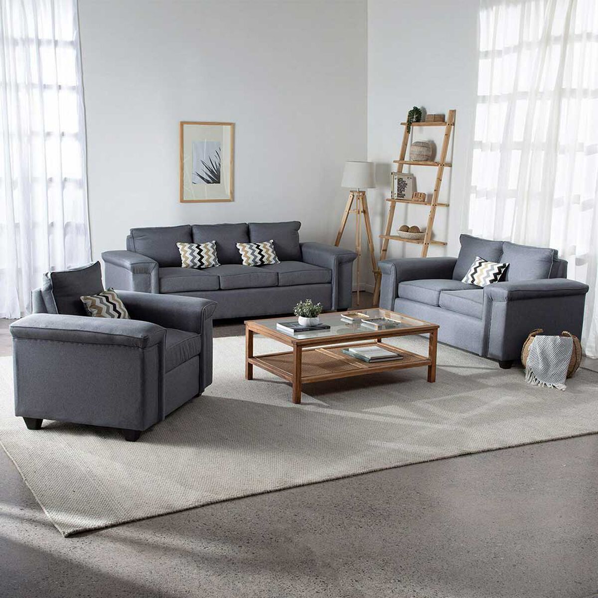 Juegos de Living Mons Sicilia Sofá 3 Cuerpos + Sofá 2 Cuerpos + Sillón 1 Cuerpo Gris