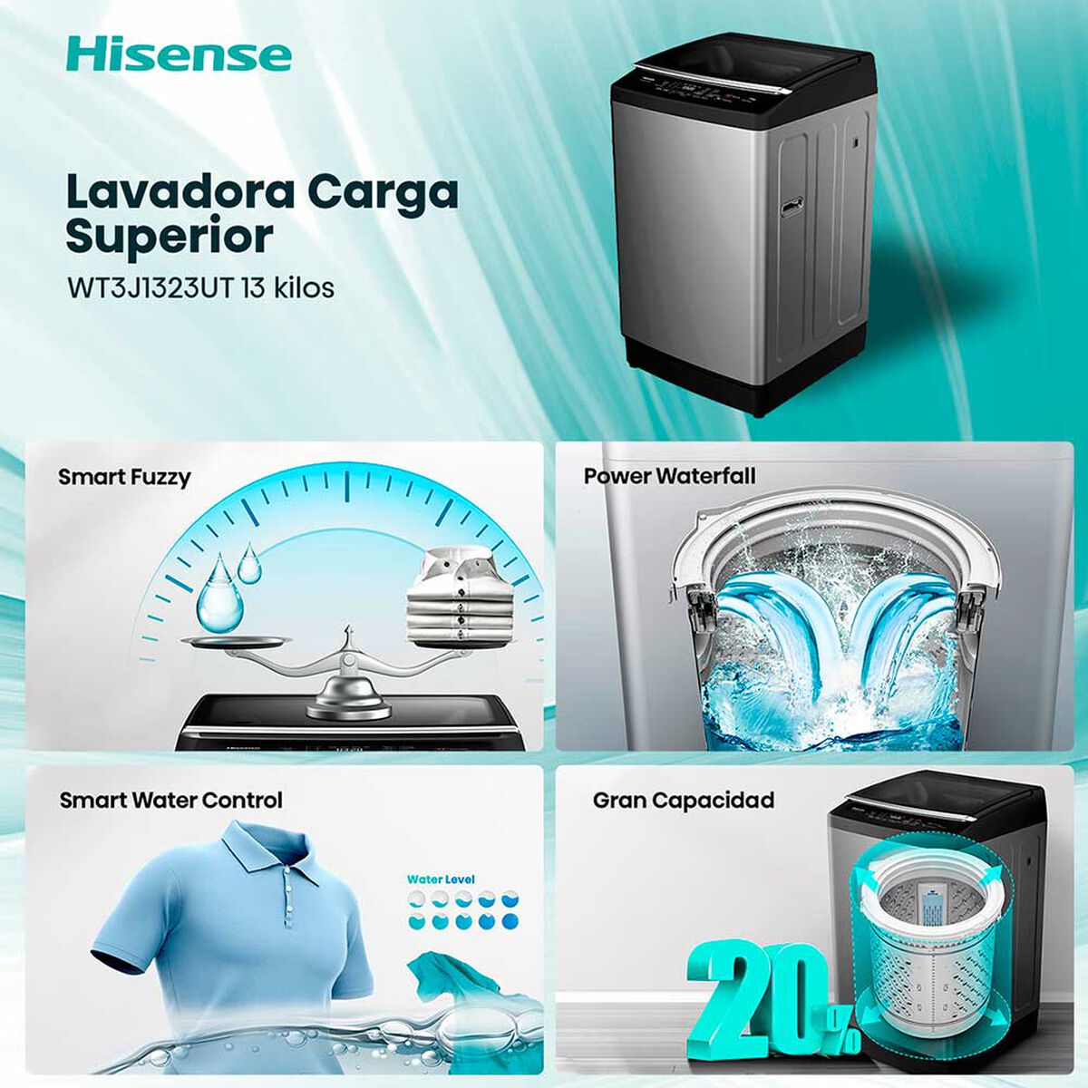 Lavadora Autom&aacute;tica Hisense WT3J1323UT 13 kg.