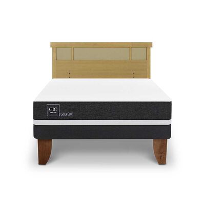Cama Europea CIC 2 Plazas Ortopedic + Respaldo Dublin Mostaza