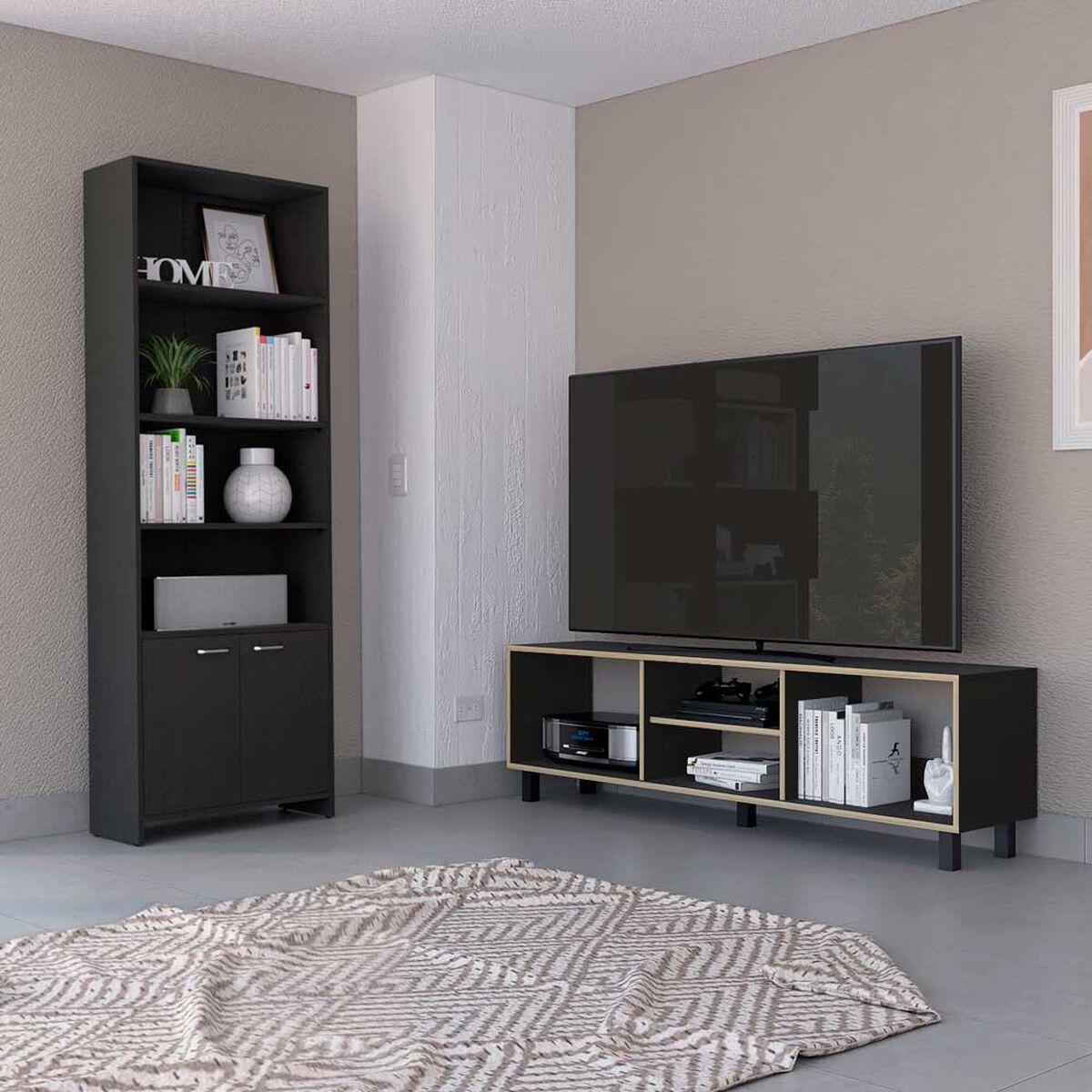 Combo Rack TV65 + Biblioteca TuHome Nomik Wengue Duna