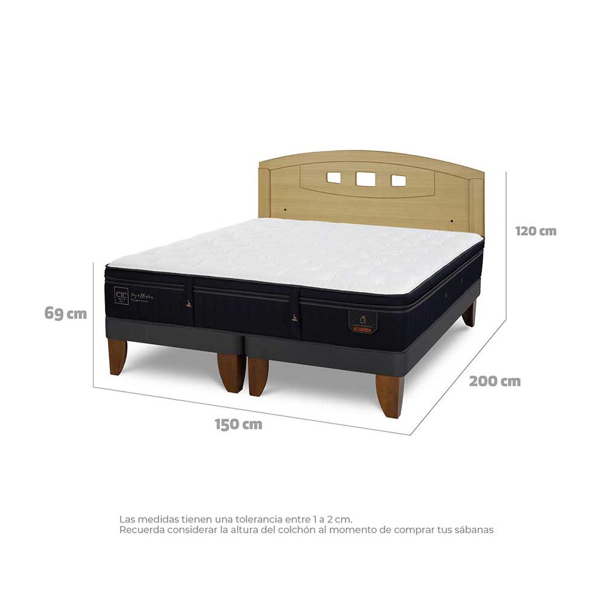 Cama Europea CIC Base Dividida 2 Plazas S&uacute;per Premium + Respaldo Gales Mostaza