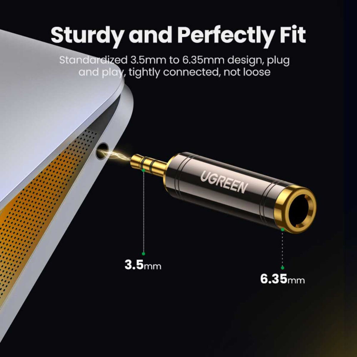 Adaptador Gold Estereo Jack 6.3Mm H/M Plug 3.5Mm Ugreen Av168