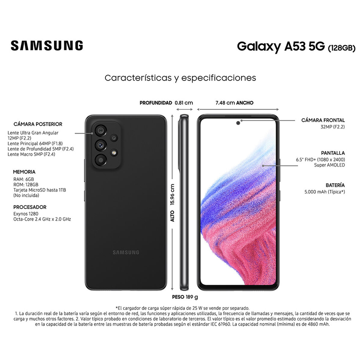 Celular Samsung Galaxy A53 5G 128GB 6,5" Awesome Black Liberado