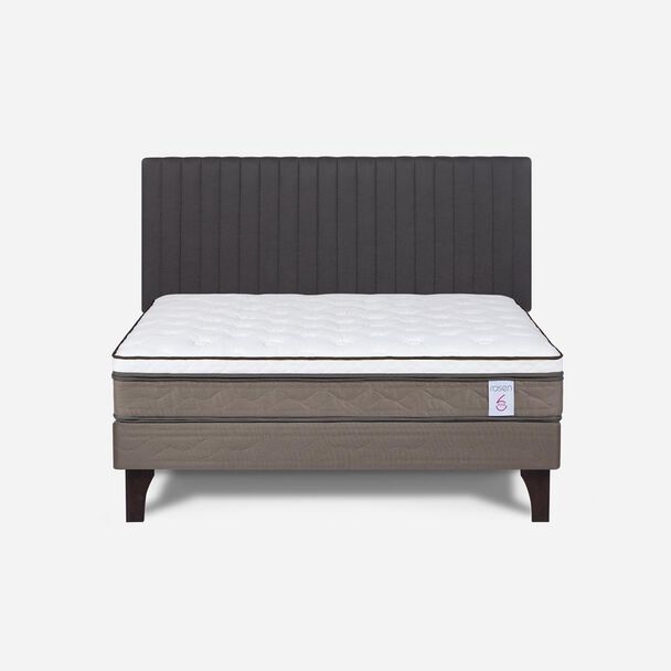 Cama Europea Rosen 2 Plazas New Style 6 + Respaldo Grafito