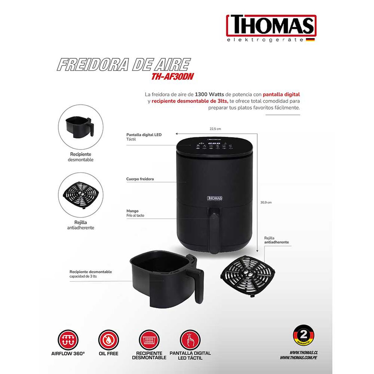 Freidora de Aire Thomas TH-AF30DN 3 lts.