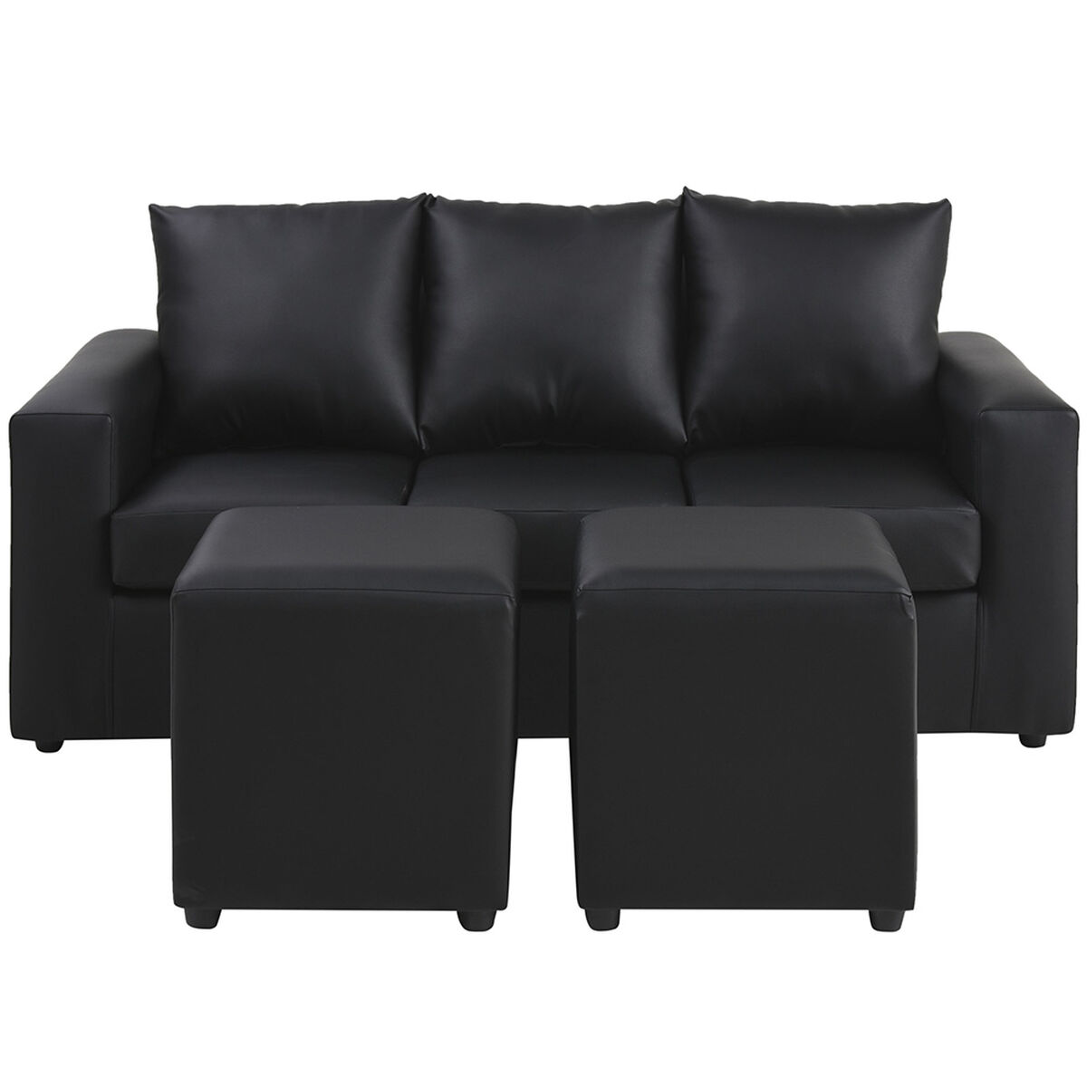 Sofá Bodevir Kendy 3 Cuerpos + Dos Pouf Cali Negro