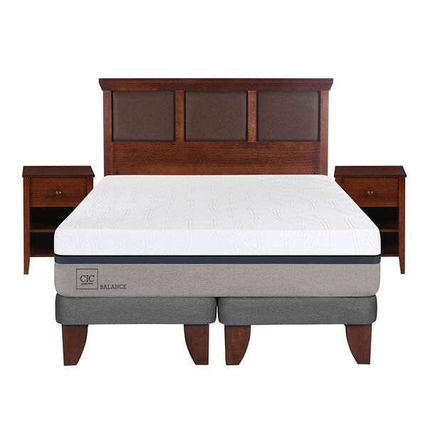 Cama Europea CIC Base Dividida King Balance + Respaldo + 2 Veladores New Torino