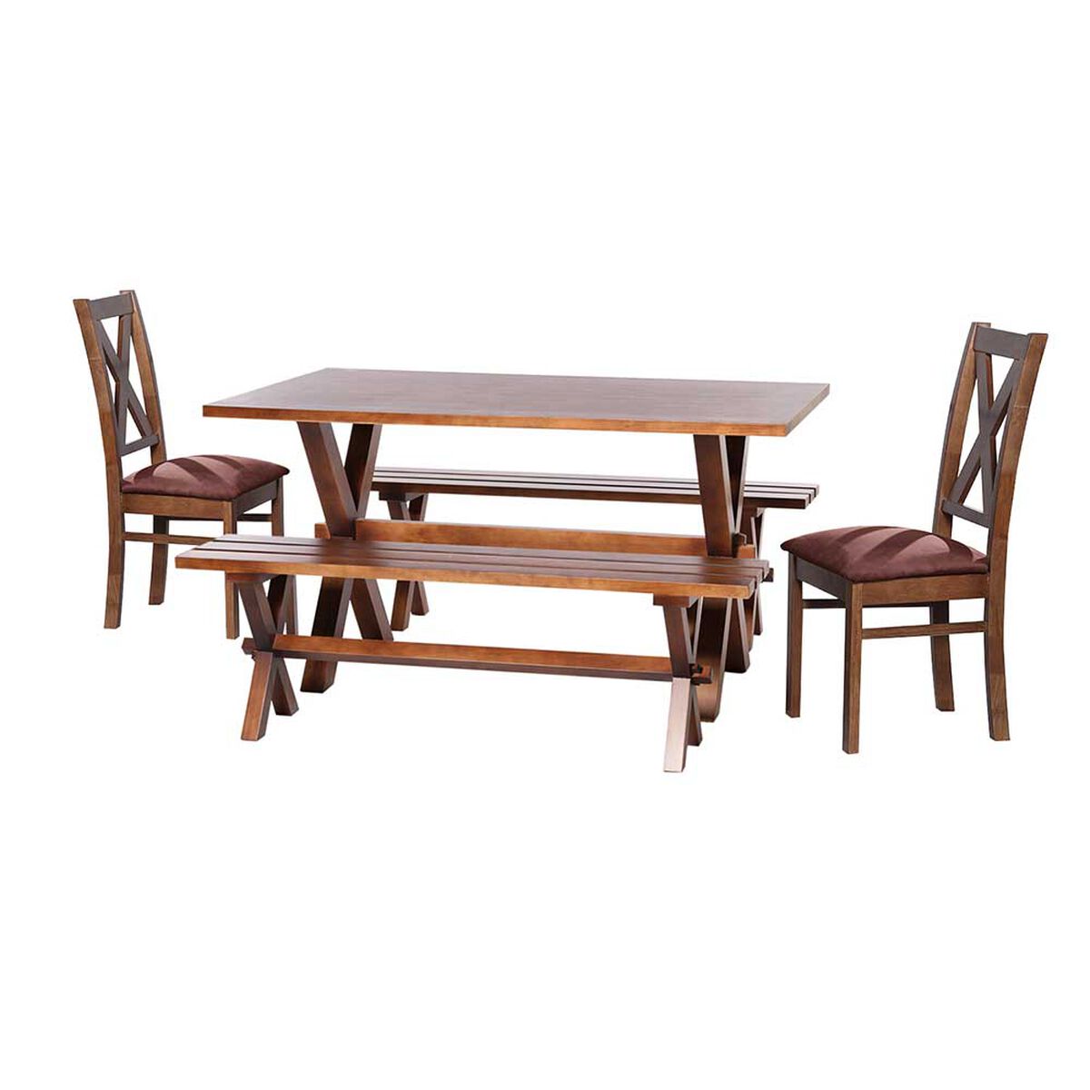 Juego de Comedor Latam Home Sevilla Segovia 2 Sillas + 2 Bancas Velvet Chocolate