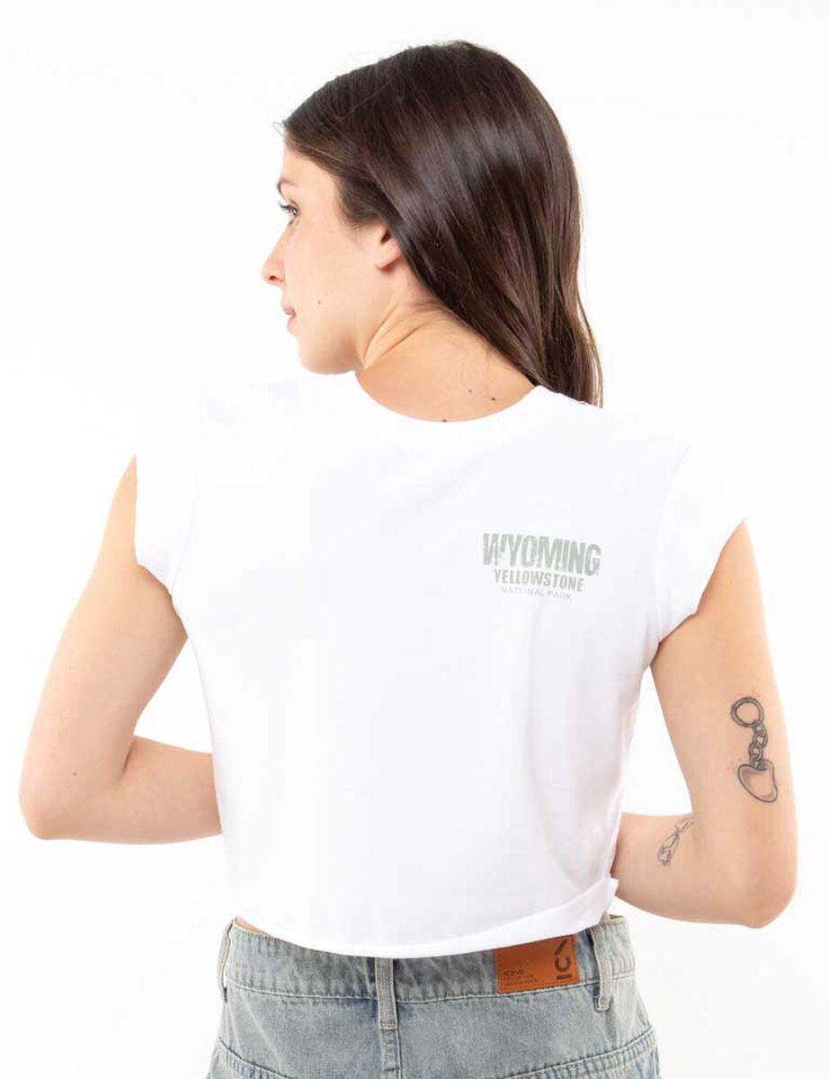 Polera Crop Estampada Manga Corta Mujer Icono