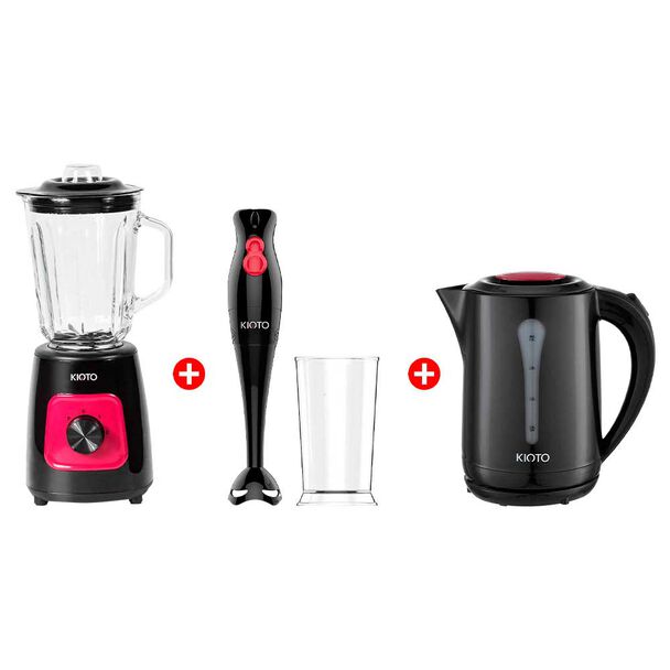 Licuadora Kioto Saitama 1,5 lts + Hervidor Eléctrico Kioto Toyama 2,5 lts. + Batidora de Inmersión Kioto Kochi 700 ml.