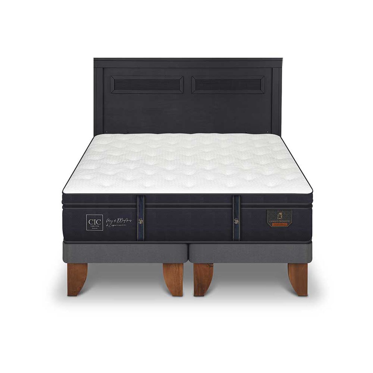 Cama Europea CIC Base Dividida King Grand Premium + Respaldo Milan Negro