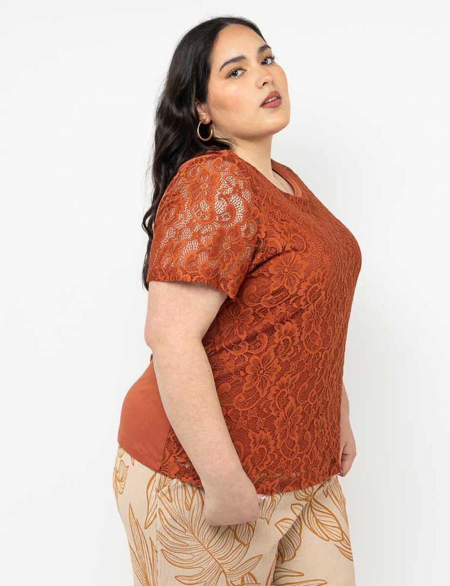 Polera Encaje Manga Corta Mujer Extralindas