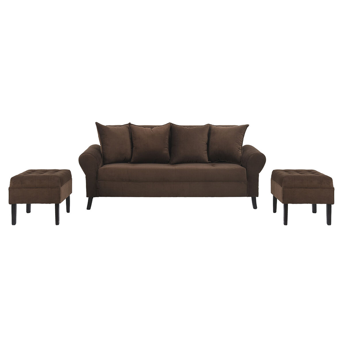 Sofá Bodevir Lua 3 Cuerpos + 2 Pouf Wood Chocolate