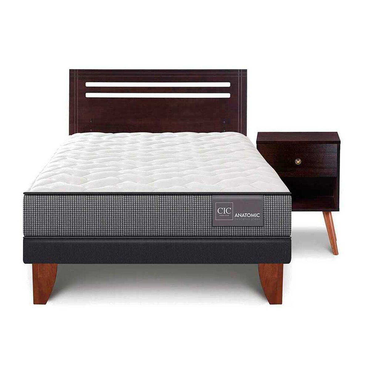 Cama Europea CIC 1,5 Plazas Anatomic + Respaldo + Velador Munich