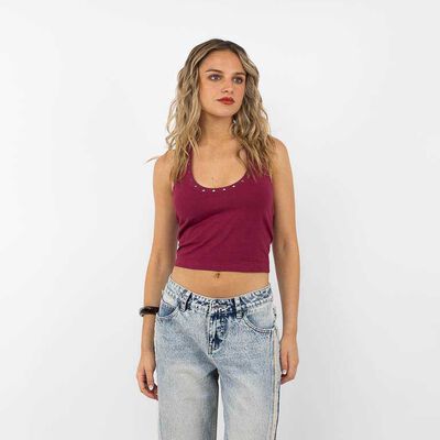 Polera Crop Sin Mangas Mujer Icono Negro