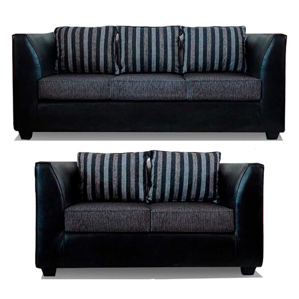 Juego de Living Elegant Detail Valentino Sofá 3 Cuerpos + Sofá 2 Cuerpos Gris Oscuro