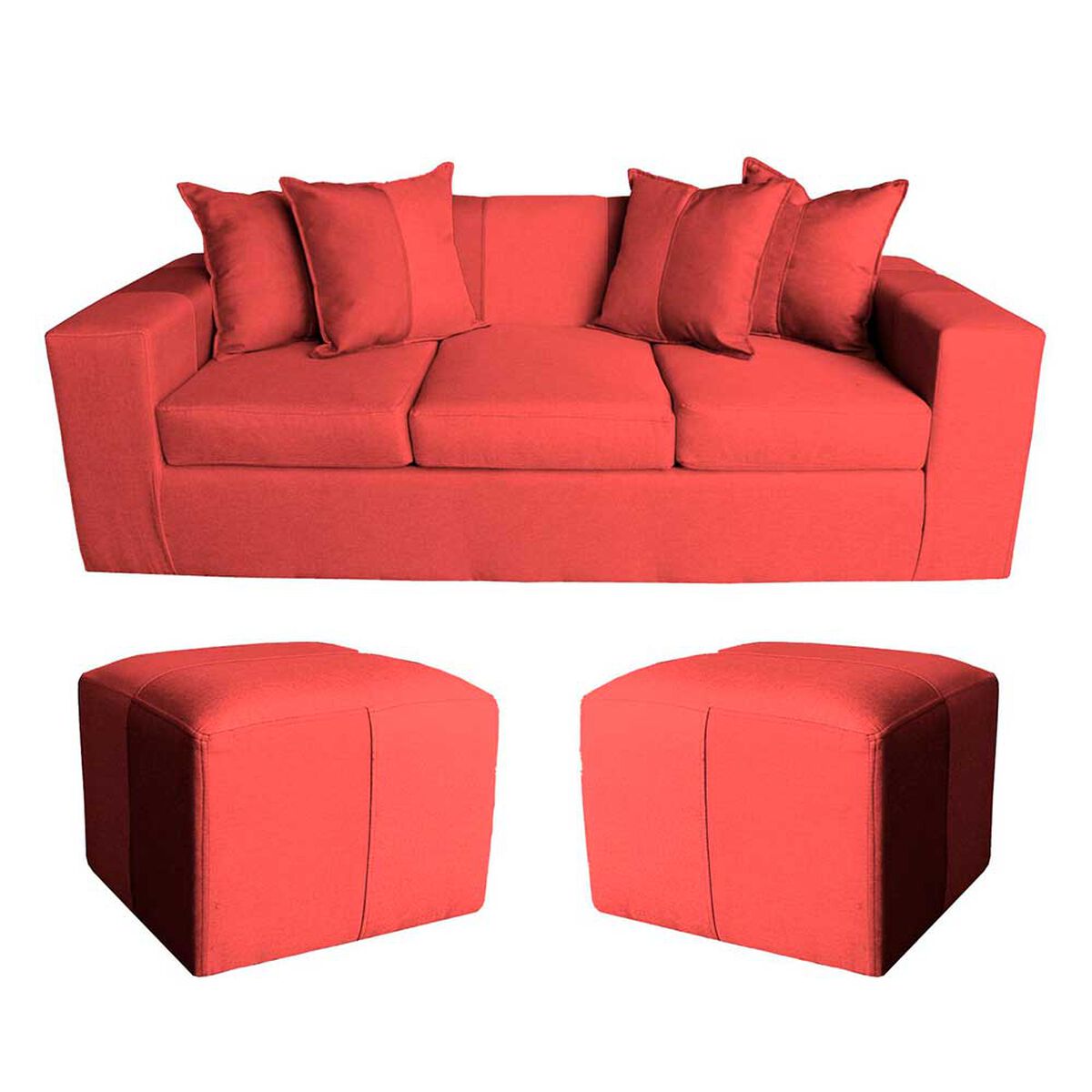 Sof&aacute; Muebles MYM Maxi 3 Cuerpos + Dos Pouf 1 Cuerpo Burdeo