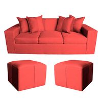 Sofá Muebles MYM Maxi 3 Cuerpos + Dos Pouf 1 Cuerpo Burdeo