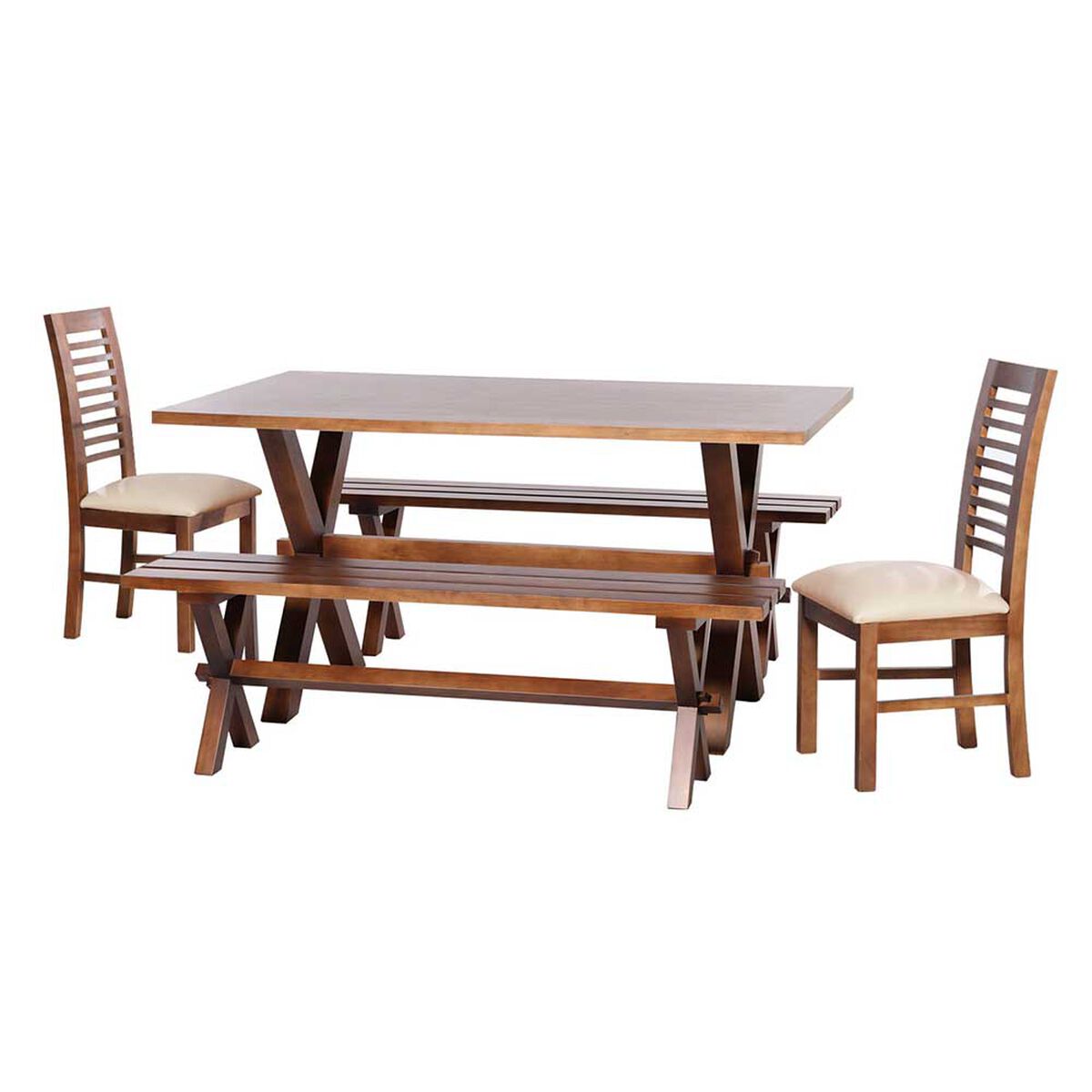 Juego de Comedor Latam Home Sevilla Salamanca 2 Sillas + 2 Bancas PU Beige