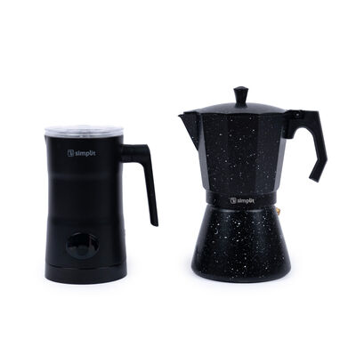 Pack Cafetera Italiana Simplit 350 ml + 4 tazas + Espumador 4 en 1
