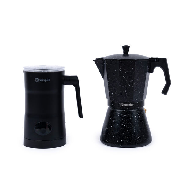 Pack Cafetera Italiana Simplit 350 ml + 4 tazas + Espumador 4 en 1