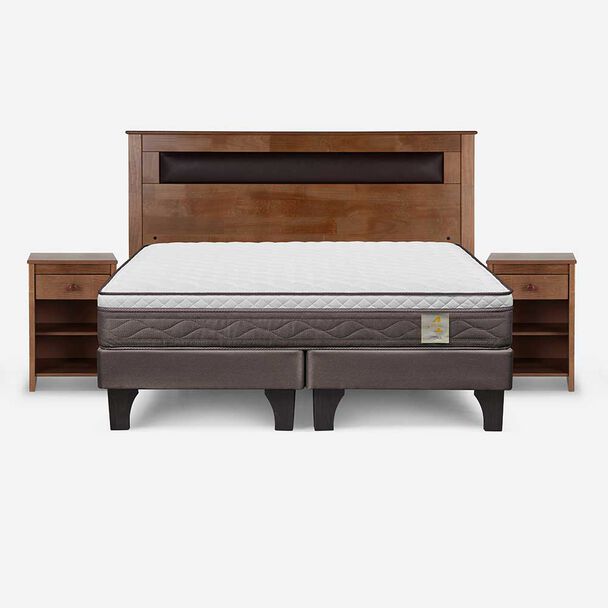 Cama Europea Rosen Base Dividida King New Style 4 Plus + Respaldo + 2 Veladores Ferrarra