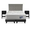 Cama Europea Flex King Paradise + Respaldo Design Gris + 2 Veladores Rover