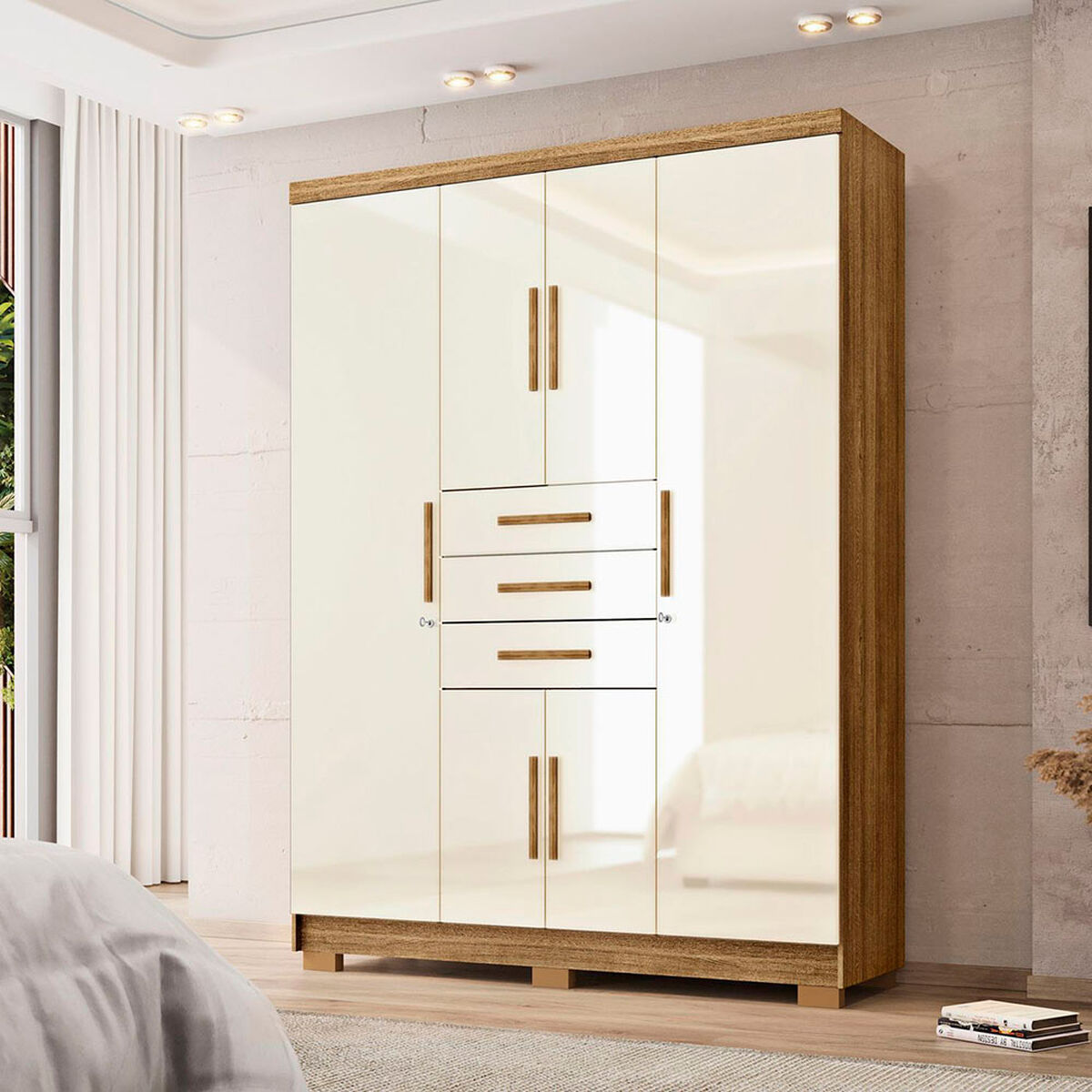Closet Vekkahome Taurus 6 Puertas 3 Cajones Beige