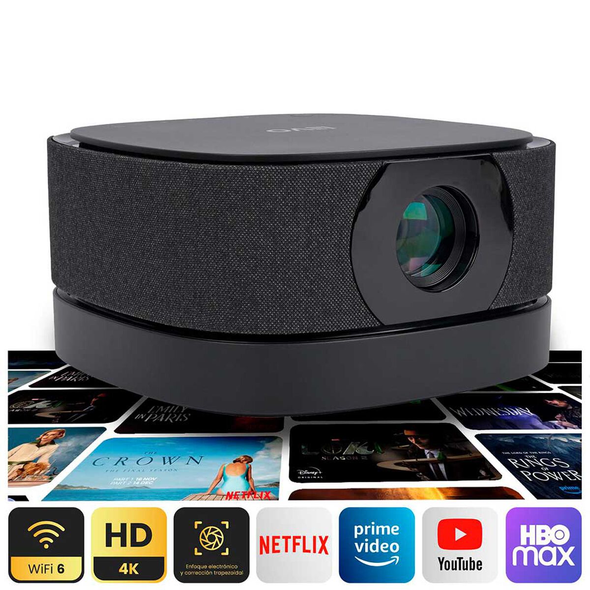 Proyector Portatil Lumix 9000lm + Telón Electrico 60" LEVO