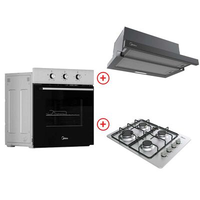 Horno Empotrable Eléctrico 67 Lts + Encimera a Gas 4 quemadores + Campana Midea