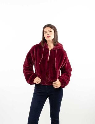 Imagen 1 del producto Chaqueta Crop Terciopelo Plush Mujer Fiorucci Burdeo, Negro